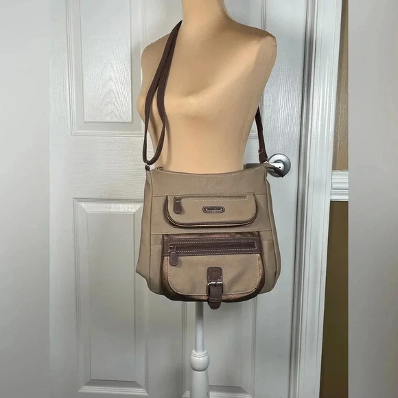 MultiSac Two tone brown multi compartment organizer bag handbag crossbody - Picture 1 of 8